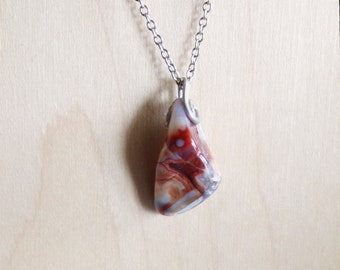 Lake Superior Natural Red Banded Agate Crystal Pendant Necklace