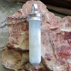 Caribbean Blue Calcite Wire Wrapped Stone Pendant Necklace