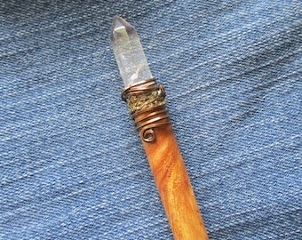 Quartz Crystal Pyrite Gemstones Neem Wood Wand