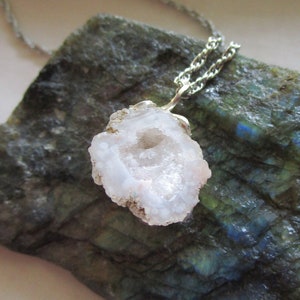 Natural Quartz Druzy Raw Geode Pendant Necklace image 3