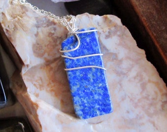 Natural Blue Lapis Lazuli Rectangle Gemstone Pendant Necklace