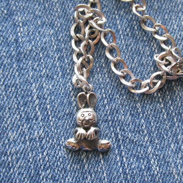 Sterling 925 Silver Vintage Bunny Rabbit Charm Link Bracelet