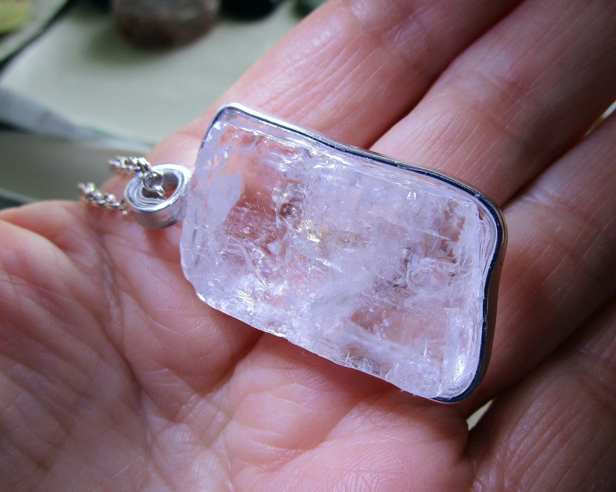 Iceland Spar Viking Sunstone Ice Calcite Crystal Pendant Etsy