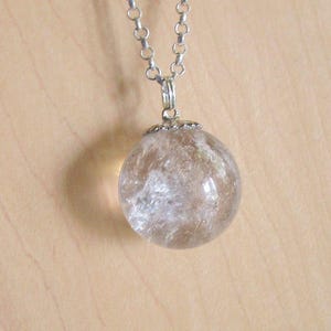 Natural Clear Quartz Crystal Ball Jewelry Pendant Necklace