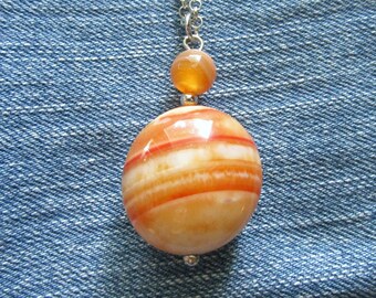 Red Banded Agate Gemstone Crystal Bead Pendant Necklace