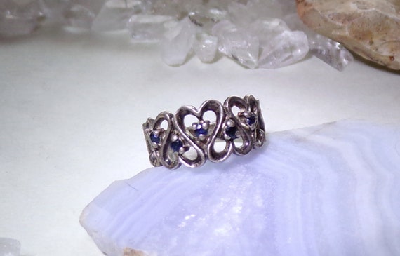 Blue Sapphire Filigree Hearts Sterling Silver Rin… - image 9