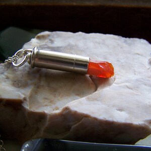 Orange Fire Opal Silver Bullet Necklace image 4