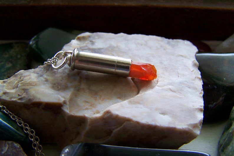 Orange Fire Opal Silver Bullet Necklace image 4