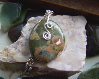 Rainforest Jasper Natural Earth Gemstone Pendant Necklace