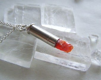 Orange Fire Opal Silver Bullet Necklace