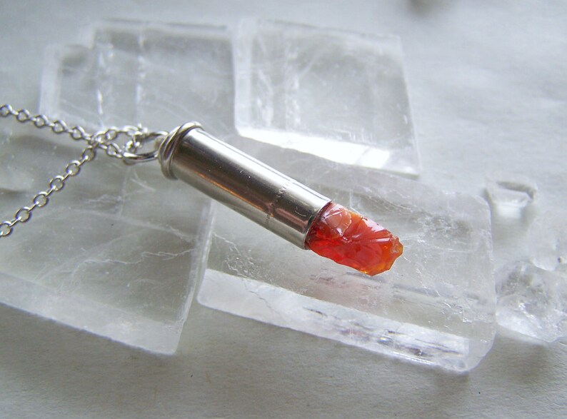 Orange Fire Opal Silver Bullet Necklace image 1