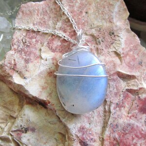 White Labradorite Natural Iridescent Crystal Pendant Necklace