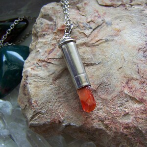 Orange Fire Opal Silver Bullet Necklace image 5