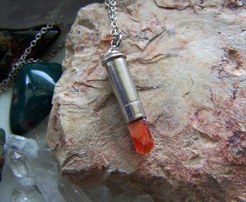 Orange Fire Opal Silver Bullet Necklace image 5