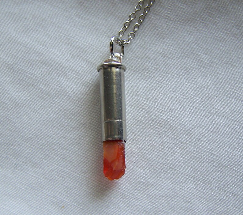 Orange Fire Opal Silver Bullet Necklace image 3