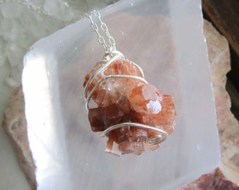 Aragonite Star Cluster Natural Crystal Wire Wrapped Pendant Necklace