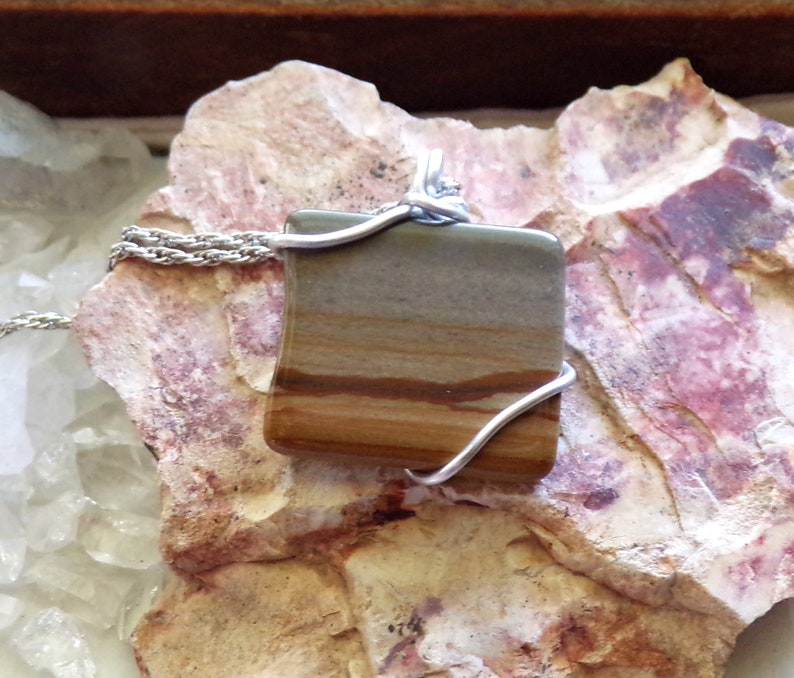 Owyhee Picture Jasper Natural Stone Wire Wrapped Pendant Necklace