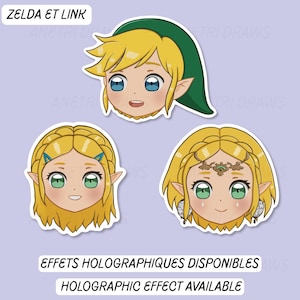Stickers vinyle mignons Zelda | Autocollant brillant ou holographique | Sticker holographique