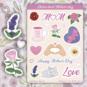 Planche stickers vinyle Fête des mères | Autocollants meilleure maman pour bullet journal, scrapbooking