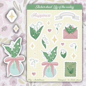 Planche stickers vinyle muguet porte-bonheur | Autocollants fleurs de printemps pour bullet journal, scrapbooking, fête du travail