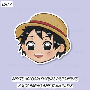 Sticker vinyle mignon One piece | Luffy | Autocollant brillant ou holographique | Sticker holographique