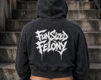 Fun Sized Felony Cropped Hoodie – Graffiti Back Print, Streetwear Sweatshirt