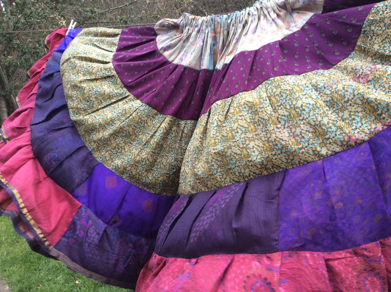 TRIBAL BELLY DANCE 4 TIER PATCHWORK SKIRT MADE FROM BLOCK PRINT FABRICS