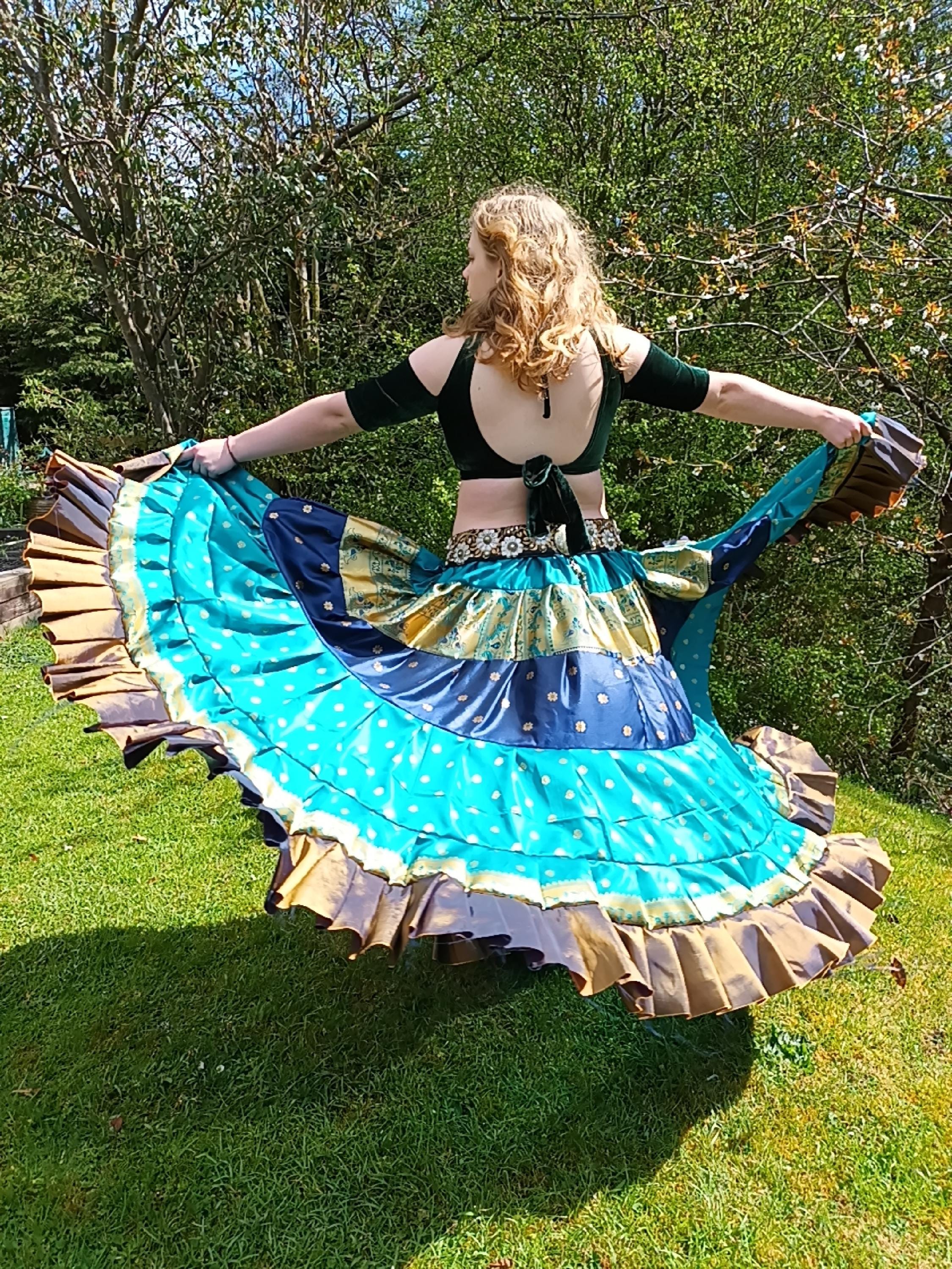 Teal Sari Silk 25 Yard Skirt, Tribal Belly Dance, Boho Flamenco - Etsy