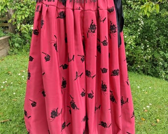 Tribal pantaloons, tribal belly dance pants, black and red floral print harem pants, circus costume, yoga pants, beachwear, festival pants