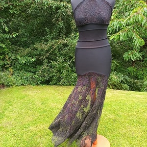 Tribal fusion costume, mermaid skirt and halter top, belly dance costume, tribal fusion skirt, dark fusion, glam, black lace fusion costume