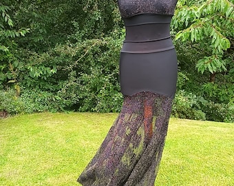 Black Lace Tribal Fusion Costume, Mermaid Skirt, Halter Top