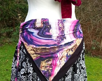 Purple Marble Print Belly Dance Hip Scarf, Tribal Festival Wrap