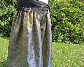 Tribal belly dance pants, blue and lemon satin harem pants, belly dance pants, blue tribal fusion pants, blue costume pantaloons