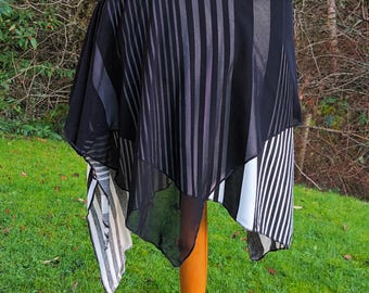 Striped Mesh Dance Overskirt, Tribal Fusion Hip Wrap, Medium-Large