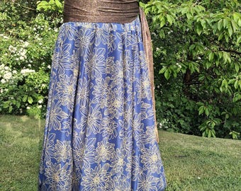 Blue tribal pantaloons, tribal belly dance pants,  blue floral print harem pants, circus costume pants, festival pants, belly dance pants