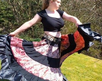 Pink Taffeta Belly Dance Skirt, 25 Yard Gypsy Flamenco Skirt