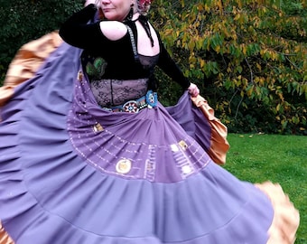Purple and Gold Gypsy Skirt, 25 Yard Tiered Belly Dance Skirt