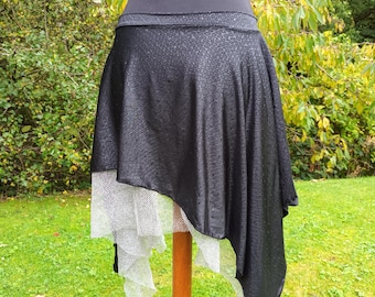 Black Snakeprint and Silver Mesh Dance Overskirt, Tribal Fusion Hip Wrap, Black Dance Skirt, Black and Silver Mini Skirt