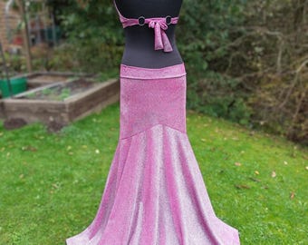 Glittery Pink Mermaid Skirt and Halter Top, Tribal Fusion Belly Dance Costume