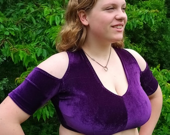 Deep Purple Velvet Open Shoulder Choli, Tribal Belly Dance Top