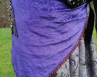 Hip scarf, dance scarf, tribal belly dance, tribal fusion, hip wrap, yoga skirt, dance practice, purple scarf, tribal belly dance, costume