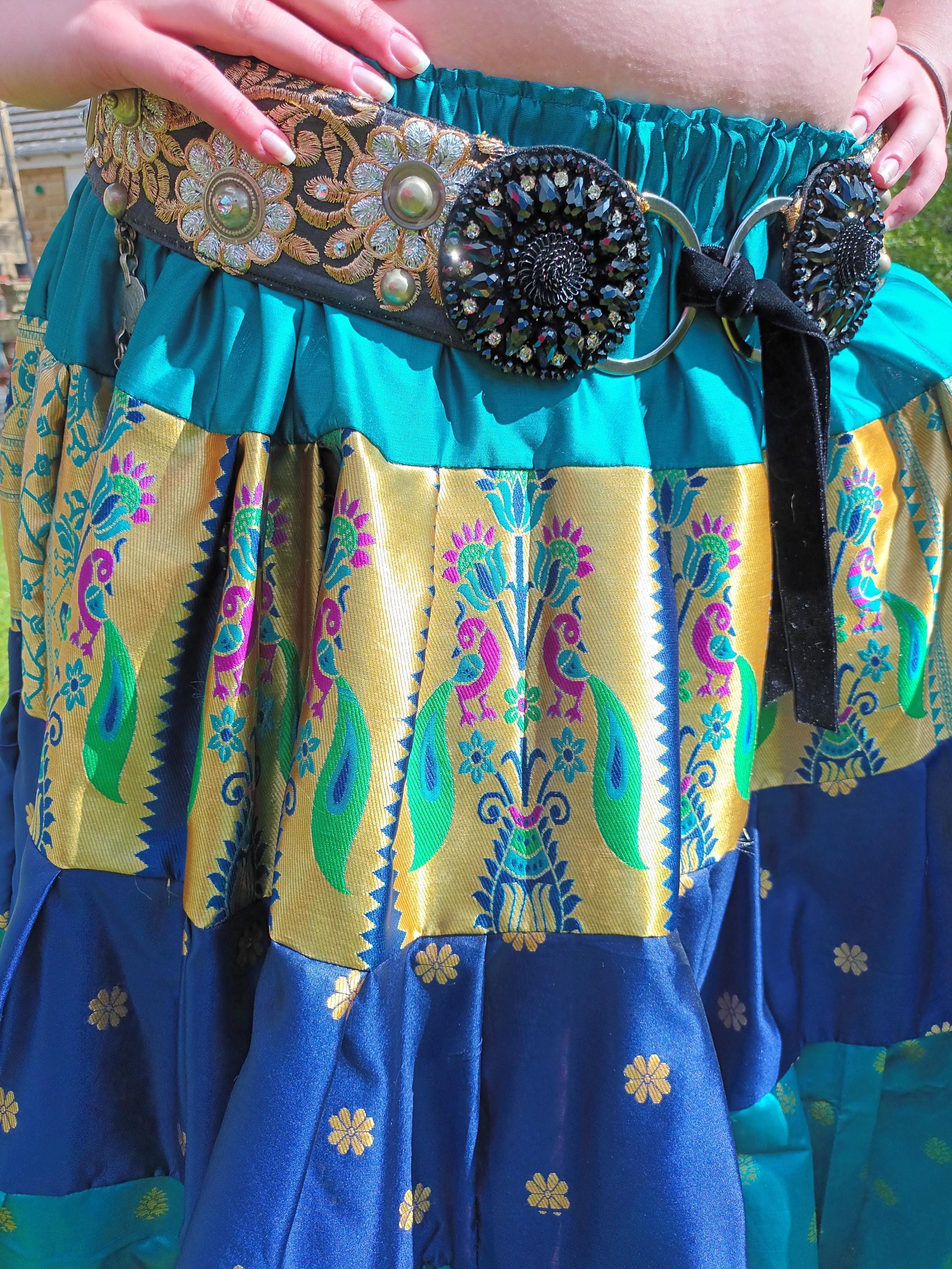 Teal Sari Silk 25 Yard Skirt, Tribal Belly Dance, Boho Flamenco - Etsy