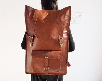 Handmade Full Grain Leather Backpack | Vintage Brown Rucksack Laptop Bag