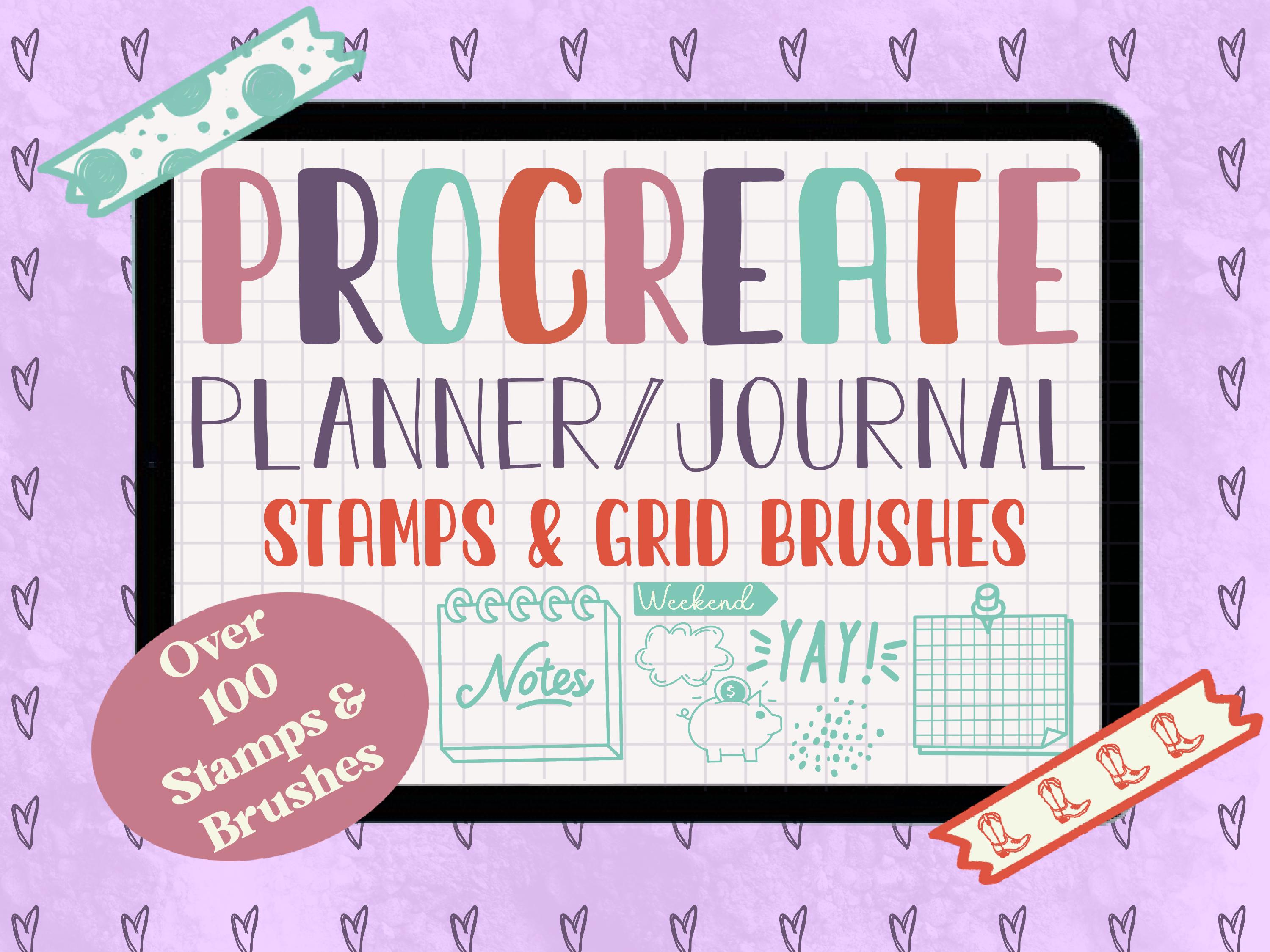 Planner Brush Stamp Set for Procreate – 100+ Stamps, Seamless Paper Textures & iPad Lettering Brushes
