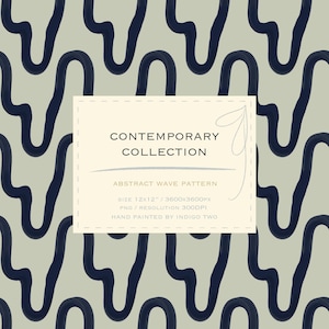 May include: Abstract wave pattern in navy blue on a light grey background. The image includes the text "CONTEMPORARY COLLECTION" and "ABSTRACT WAVE PATTERN". The size is 30.48cm x 30.48cm.