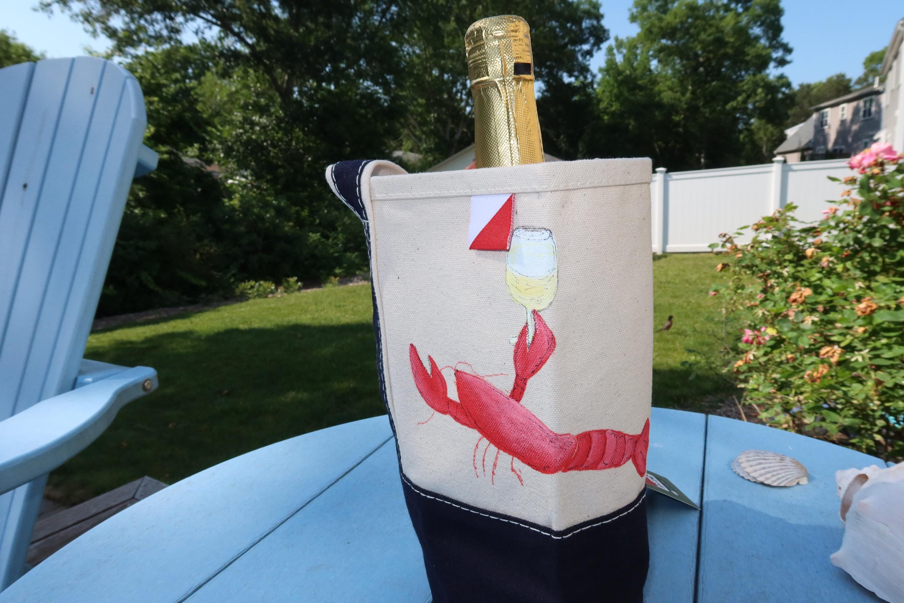 Small Tote Bag Hand Painted Lobster with Wine Glass