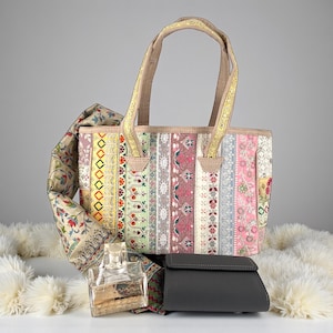 Piccola borsa tote boho con ricami indiani – borsa leggera e pratica – borsa da città colorata da donna – borsa a tracolla compatta – idea regalo per donne