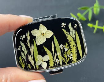 Pastillero organizador de pastillas de dos ranuras, caja decorativa de epoxi con flores