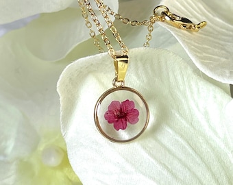Harz-Anhänger mit echten getrockneten Blumen | Handgefertigter Schmuck | Botanische Halskette