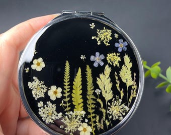 Handmade Floral Resin Pill Box with Mirror, Weekly Pill Organizer